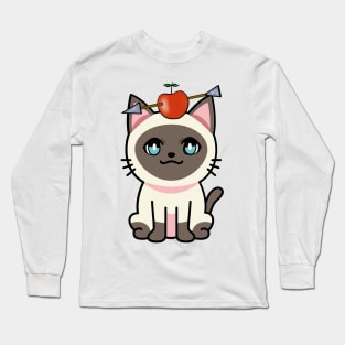 Cute siamese cat has an apple and arrow on head Long Sleeve T-Shirt